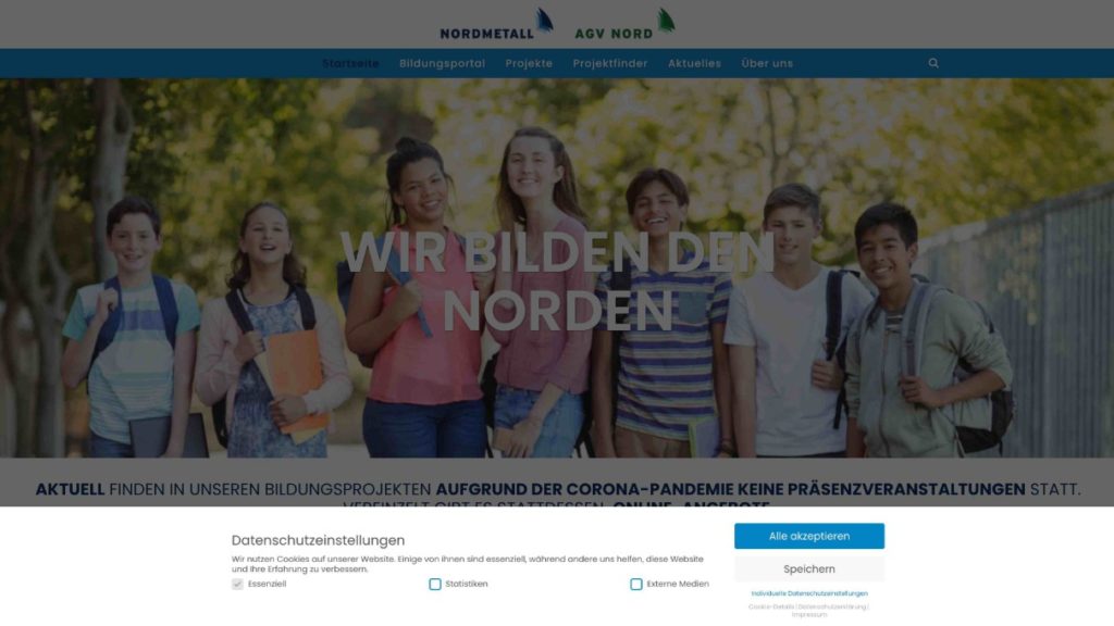 screenshot der website nordmetall mit cookie-banner